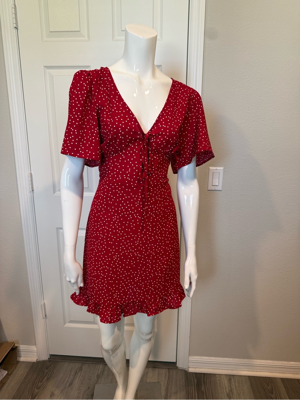 Rihoas -Red Polka Dot V‑Neck Mini Dress